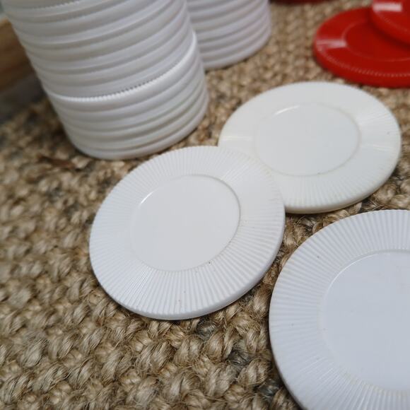 Vtg Tower Poker Chips/ Roulette Chips w/Maroon Diamond Lid Storage Box [Set #10] - Picture 6 of 10